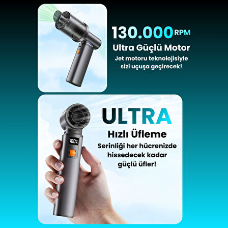 F1 Violent Turbo Jet Fan 130000RPM Ultra Güçlü Motor Güçlü Vakum 4000MAH Bataryalı Üflemeli