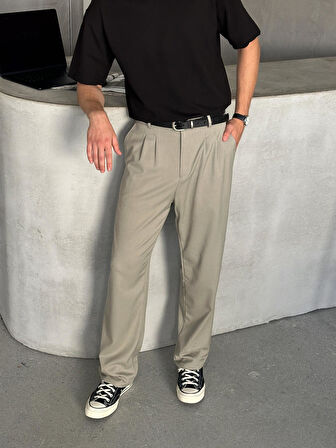 Erkek Pileli Baggy Kalıp Kumaş Pantolon