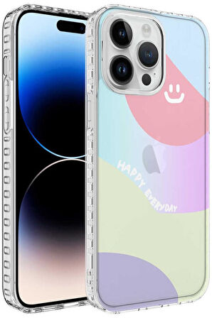 Apple iPhone 13 Pro Max Kılıf Airbag Kenarlı Renkli Desenli Elegans Silikon