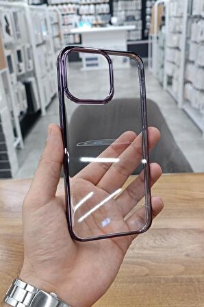 iPhone 15 Pro Max Kılıf Kamera ve Lens Korumalı Şeffaf Renkli Çerçeveli Sert PC Lüx Kapak 