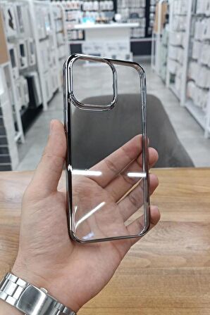 iPhone 15 Pro Max Kılıf Kamera ve Lens Korumalı Şeffaf Renkli Çerçeveli Sert PC Lüx Kapak 