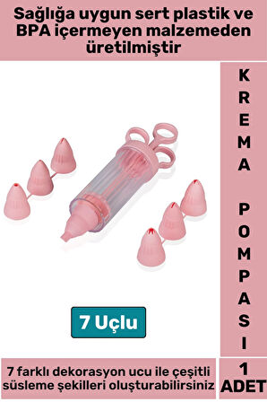 Premium BPA Free Pratik Kolay Temizlenir Plastik Mutfak Hamur Kek Pasta Süsleme 7 Uçlu Krema Pompası