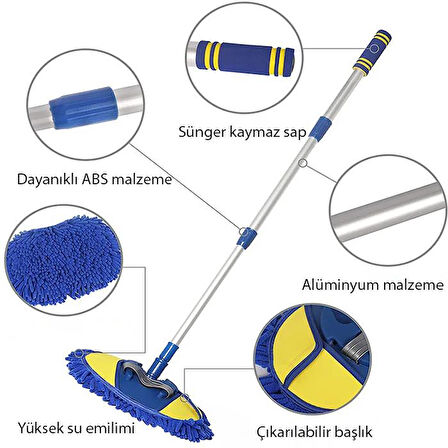 Coofbe Profesyonel Ayarlanabilir Uzunluk Mikrofiber Araç Yıkama Fırçası Püsküllü Temizlik Fırçası