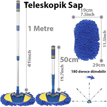 Coofbe Profesyonel Ayarlanabilir Uzunluk Mikrofiber Araç Yıkama Fırçası Püsküllü Temizlik Fırçası