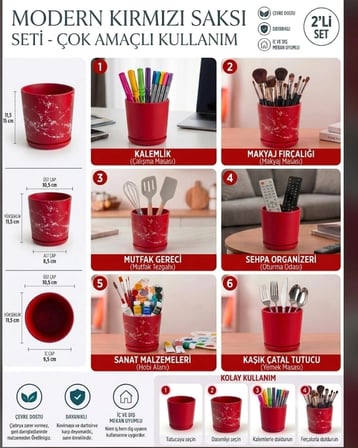 2’li Seramik Saksı (Kalemlik,Fırçalık,Masa Organizeri ) / Modern Dekoratif El Yapımı Tasarım