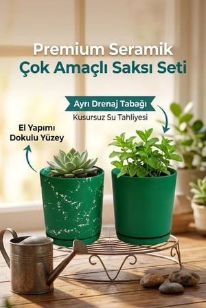 2’li Seramik Saksı (Kalemlik,Fırçalık,Masa Organizeri ) / Modern Dekoratif El Yapımı Tasarım