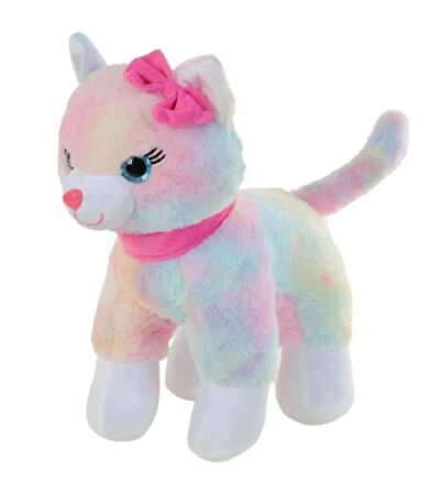 Peluş Pembe Tokalı Miyavlayan 30 cm Kedi