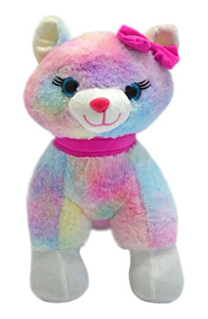 Peluş Pembe Tokalı Miyavlayan 30 cm Kedi