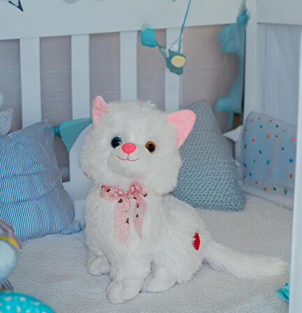 Peluş Sesli Beyaz Miyavlayan Van Kedisi 33 cm Kedi