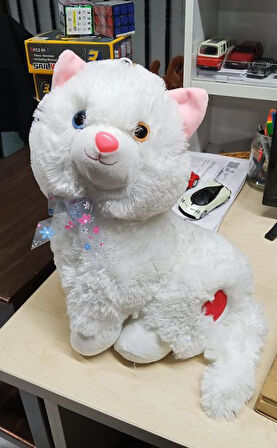 Peluş Sesli Beyaz Miyavlayan Van Kedisi 33 cm Kedi