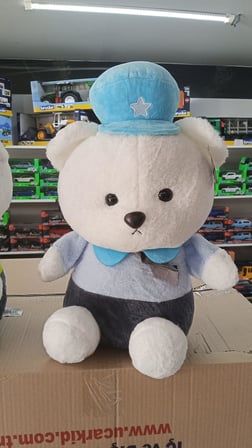 Oyuncak Peluş Sevimli Mavi Kıyafetli Şapkalı Ayı Uyku Arkadaşım 45 cm