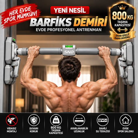 800 KG Vidasız Barfiks Demiri 96-140 cm Ayarlanabilir Koridor Barfiksi Duvar Korumalı