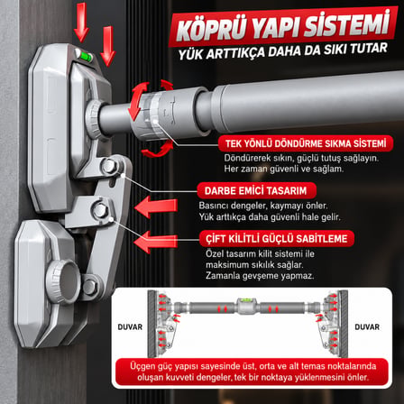 800 KG Vidasız Barfiks Demiri 96-140 cm Ayarlanabilir Koridor Barfiksi Duvar Korumalı