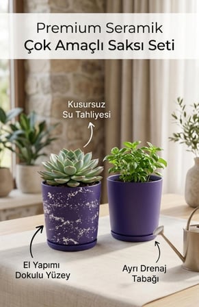 2’li Seramik Saksı (Kalemlik,Fırçalık,Masa Organizeri ) / Modern Dekoratif El Yapımı Tasarım