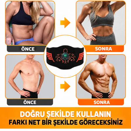 EMS Karın Kası Kemeri 30 Seviye 10 Mod Şarjlı Kas Stimülatörü 40 cm Uzatma Aparatı