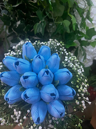  KAYZEN 16 MAVİ LALE GELİN BUKETİ