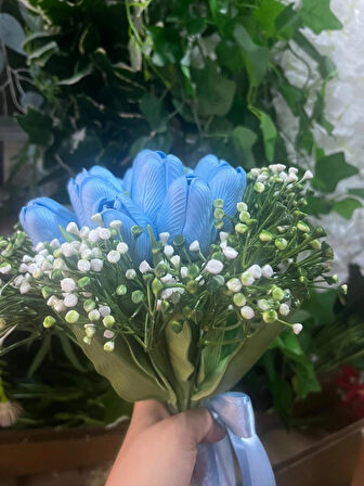  KAYZEN 16 MAVİ LALE GELİN BUKETİ