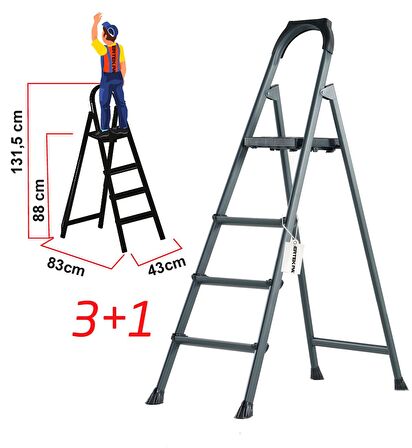 Leo Antrasit Merdiven 3+1 Metal Basamaklı