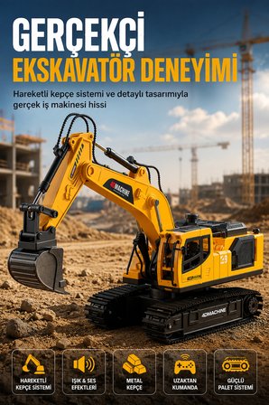 Buharlı Işıklı Sesli Metal Alaşım Excavator Uzaktan Kumandalı RC İş Makinesi