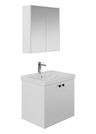 Karen Banyo Mimoza 60 Cm Lavabolu,Aynalı Banyo Dolabı Seti,Komple MDF Seramik Lavabo Dahil,Mdf