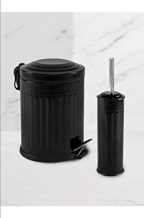 Karen Banyo 2'Li Vintage Banyo Yavaş Kapanır Pedallı Metal Çöp Kovası Seti 5 LT Siyah 14404S