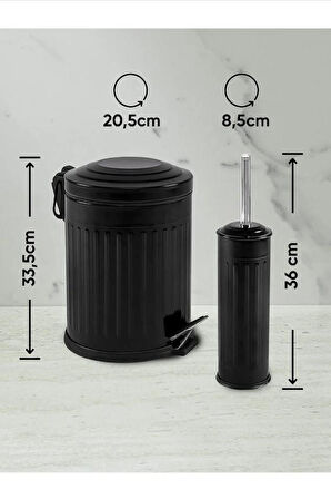 Karen Banyo 2'Li Vintage Banyo Yavaş Kapanır Pedallı Metal Çöp Kovası Seti 5 LT Siyah 14404S