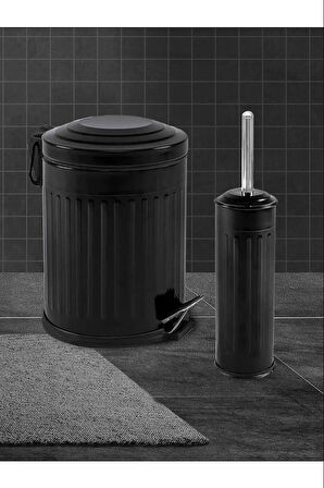 Karen Banyo 2'Li Vintage Banyo Yavaş Kapanır Pedallı Metal Çöp Kovası Seti 5 LT Siyah 14404S