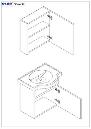 Karen Banyo Fulya 50 Cm Mdf Lavabolu Aynalı Banyo Dolabı Seti Seramik Lavabo Dahil Beyaz Mdf