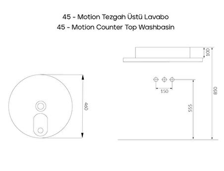 Motion 45 Cm Tezgah Üstü Lavabo Yuvarlak Siyah Çanak Lavabo