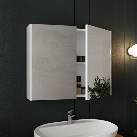 Karen Banyo Mimoza 80 Cm Tezgahlı, Aynalı Banyo Dolabı Seti, Seramik Lavabo Dahil, Beyaz, Mdf