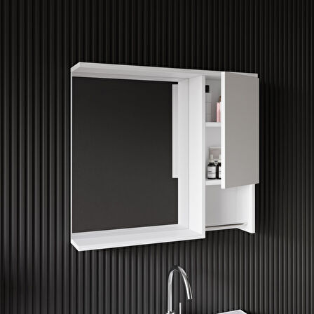 Karen Banyo Deniz 80 Cm Lavabolu, Aynalı Banyo Dolabı, Lavabo Dahil, Boy Dolabı Dahil, Beyaz 