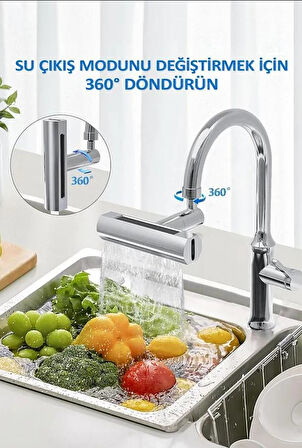 Krom Tasarruflu 4 Modlu Ayarlanabilir Musluk Başlığı Lavabo Batarya Fıskiye Ucu Perlatör