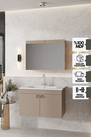 Karen Banyo Dafne 85 Cm, Mdf Lavabolu Banyo Dolabı Seti, Mdf, Lavabo Dahil