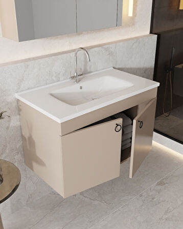 Karen Banyo Dafne 85 Cm, Mdf Lavabolu Banyo Dolabı Seti, Mdf, Lavabo Dahil
