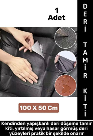 Dayanıklı Su Neme Dayanıklı Kesilebilir Kendinden Yapışkanlı SİYAH Deri Döşeme Tamir Kiti 100X50 Cm