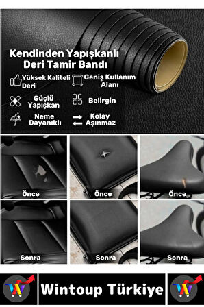 Dayanıklı Su Neme Dayanıklı Kesilebilir Kendinden Yapışkanlı SİYAH Deri Döşeme Tamir Kiti 100X50 Cm