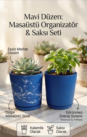 2’li Seramik Saksı (Kalemlik,Fırçalık,Masa Organizeri ) / Modern Dekoratif El Yapımı Tasarım