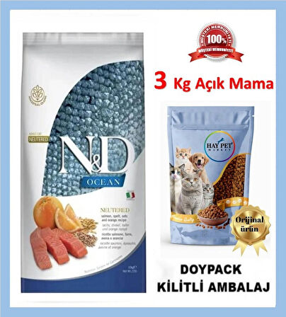N&D Ocean Düşük Tahıllı Kısırlaştırılmış Somonlu ve Portakallı 3 kg Yetişkin Kedi Maması