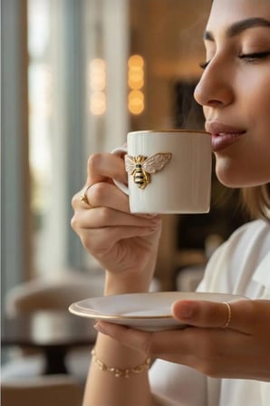 Queen Bee 4 Parça 2 Kişilik Yaldızlı Porselen Kahve Fincan Takımı