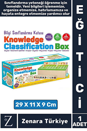 Çocuk Eğitici Zeka Koordinasyon Kişisel Gelişim Ahşap Türkçe İngilizce BİLGİ SINIFLANDIRMA KUTUSU