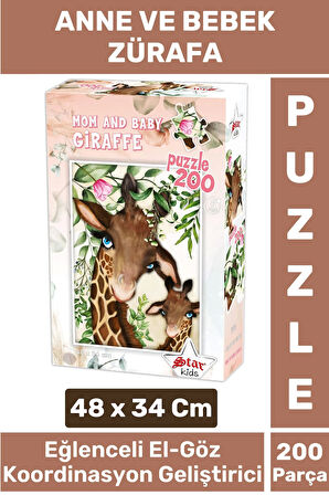 Premium Eğlenceli El Göz Koordinasyon Beceri Geliştirici Çocuk 200 Parça PUZZLE ANNE VE BEBEK ZÜRAFA