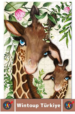 Premium Eğlenceli El Göz Koordinasyon Beceri Geliştirici Çocuk 200 Parça PUZZLE ANNE VE BEBEK ZÜRAFA