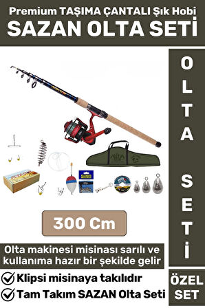 Premium Kullanıma Hazır Şık Taşıma Çantası Hediyeli Balıkçı Hobi Tam Takım SAZAN OLTA SETİ 300 Cm