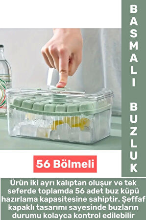 Dayanıklı Sert Plastik Zahmetsiz BPA İçermez Şeffaf Kapaklı Hazneli 56 Bölmeli Basmalı Pratik Buzluk