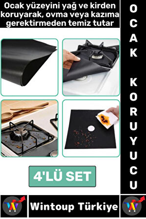 Yanmaz Yapışmaz Kaymaz Ocak Brülor Yağ Kir Koruyucu Kolay Temizlenir Ocak Koruyucu Ped 4'lü Set