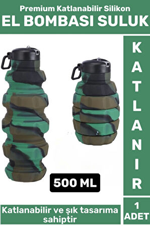 Premium Portatif BPA Free Şık Kamp Spor Seyahat Silikon Katlanabilir EL BOMBASI SULUK 500 ML