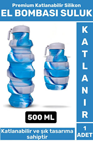 Premium Portatif BPA Free Şık Kamp Spor Seyahat Silikon Katlanabilir EL BOMBASI SULUK 500 ML