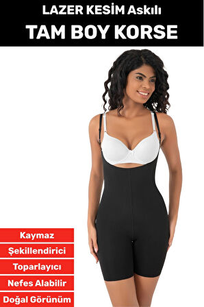 İz Göstermez Kaymaz Sıkılaştırıcı Toparlayıcı Vücut Şekillendirici LAZER KESİM Tam Boy Askılı Korse