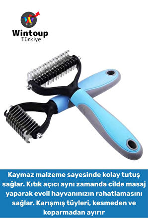 Kaymaz Kolay Tutuş Pet Kedi Köpek Masaj Etkili Evcil Hayvan Kıtık Açıcı Çift Taraflı Tarak