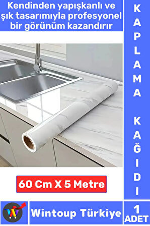 Kolay Temizlenir Isıya Dayanıklı Nem Kir Yağ Su Geçirmez Çok Şık Mermer Desenli Kaplama Kağıdı 5 Mtr